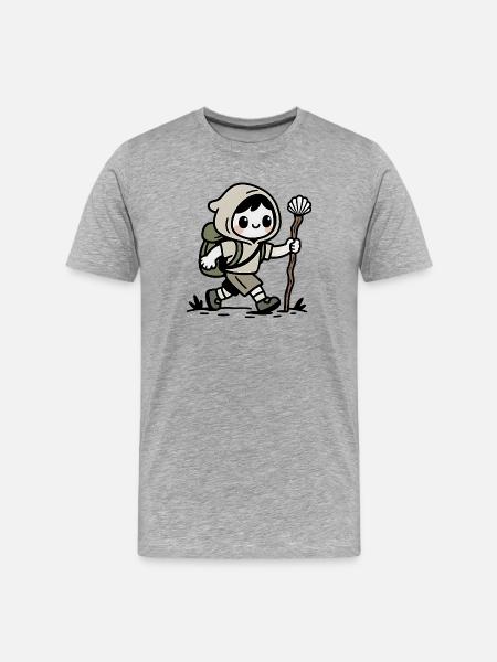 Pilger auf dem Jakobsweg - Männer Premium Bio T-Shirt - Grau meliert