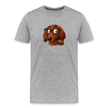 Spectacled Dog Cartoon Character - Men's Premium Organic T-Shirt - heather grey - Front - Damien (186cm)