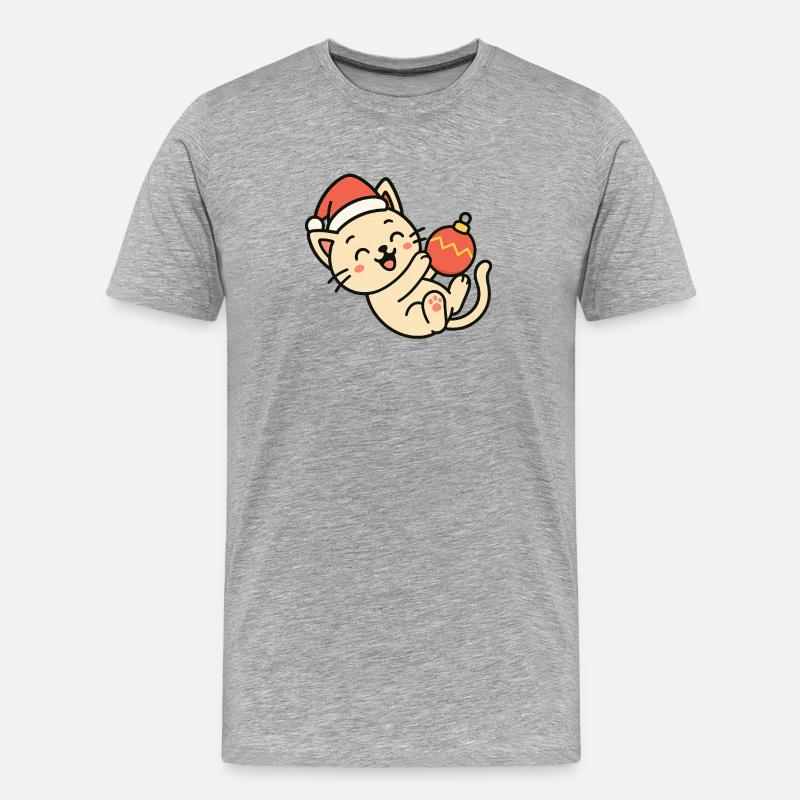 Kätzchen Weihnachtsspaß Weihnachtskugel - Männer Premium Bio T-Shirt - Grau meliert