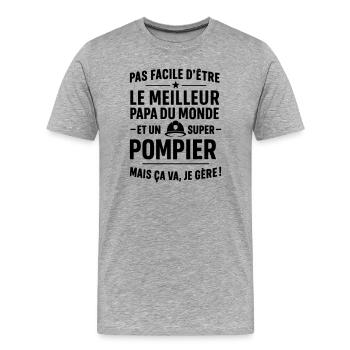 Pompier – Super Papa Pompier - T-shirt bio Premium Homme - gris chiné - Devant - Damien (186cm)