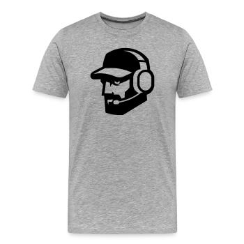 Cooler Gamer mit Bart und Kopfhörer - Porträt - Männer Premium Bio T-Shirt - Grau meliert - Vorne - Damien (186cm)