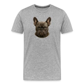 Ernster Franz Bulldogge Kopf - Männer Premium Bio T-Shirt - Grau meliert - Vorne - Damien (186cm)