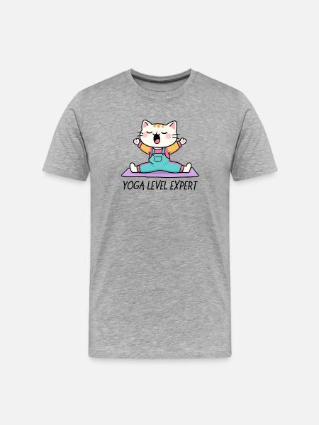 Kawaii Cat Yoga on Mat - Men's Premium Organic T-Shirt - heather grey