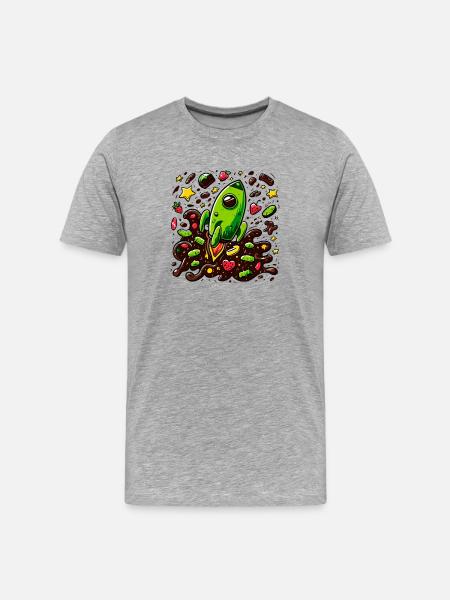 Green rocket in the chocolate universe - Men's Premium Organic T-Shirt - heather grey