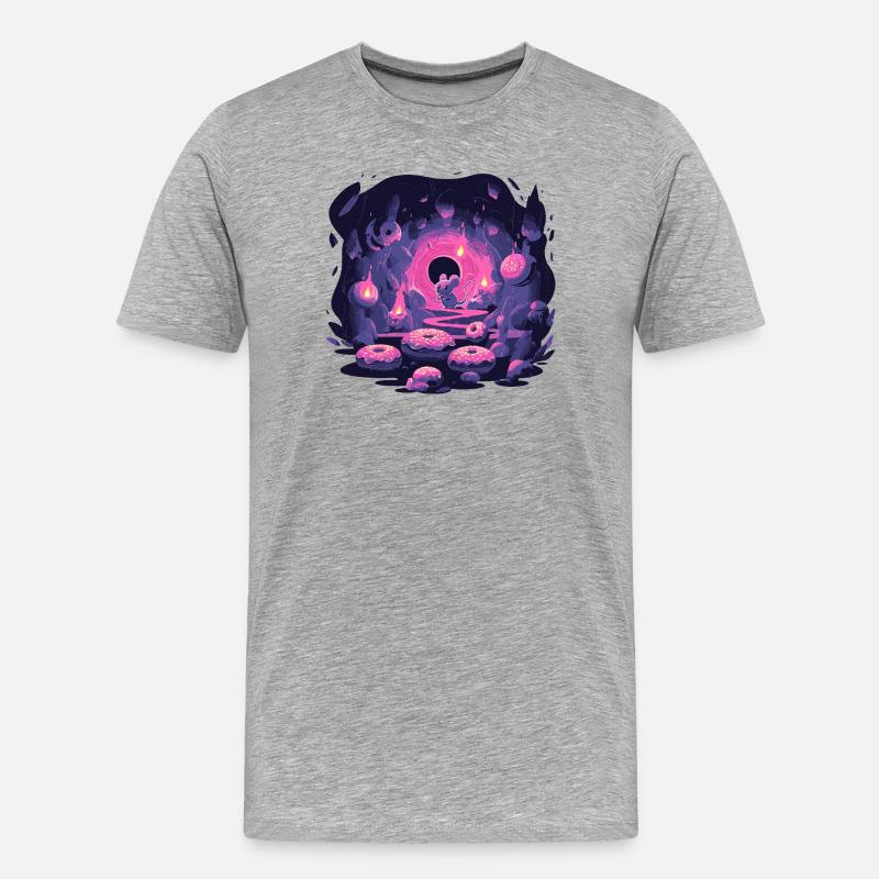 Neon Mäusehöhle mit Donuts - Männer Premium Bio T-Shirt - Grau meliert