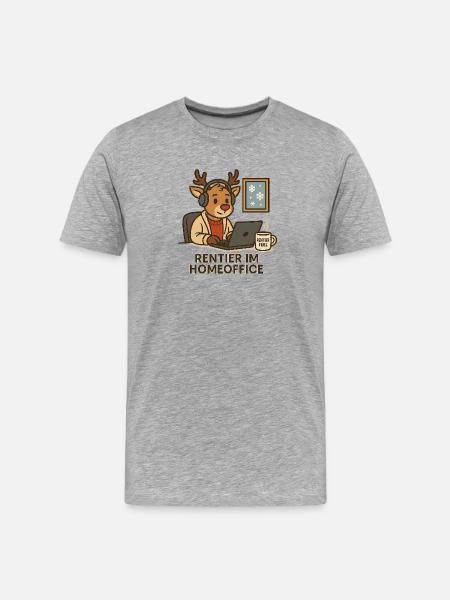 Rentier im Homeoffice - Männer Premium Bio T-Shirt - Grau meliert