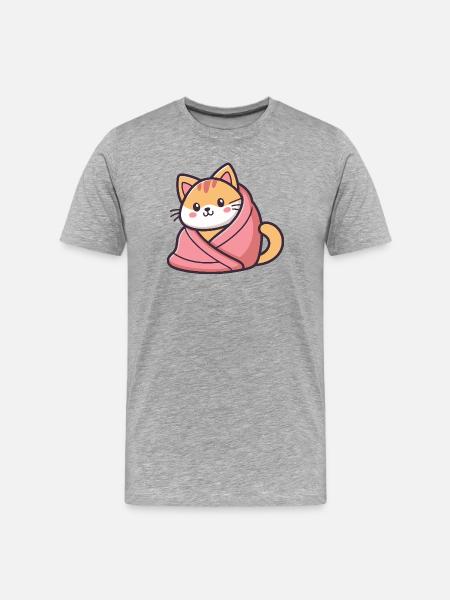 Kawaii Cat Pink Blanket - Men's Premium Organic T-Shirt - heather grey