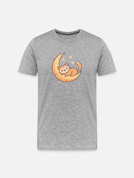Dreamy kitten on golden moon - Men's Premium Organic T-Shirt - heather grey