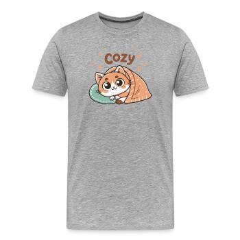 Gemütliche Katze unter der Decke - Männer Premium Bio T-Shirt - Grau meliert - Vorne - Damien (186cm)
