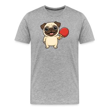 Süßer Mops beim Tischtennis Cartoon Hund - Männer Premium Bio T-Shirt - Grau meliert - Vorne - Damien (186cm)