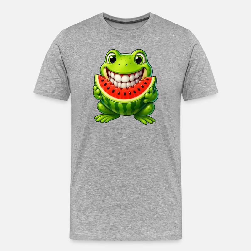 Crapaud grenouille joyeux avec pastèque été - T-shirt bio Premium Homme - gris chiné