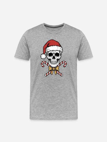 Weihnachts-Schädel mit Zuckerstangen - Männer Premium Bio T-Shirt - Grau meliert