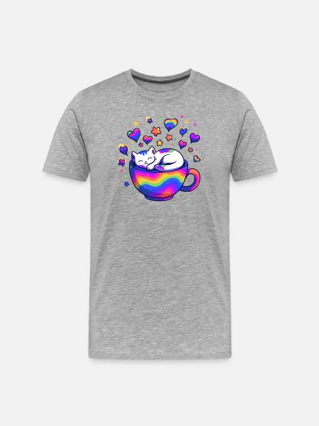 Rainbow Cat in Mug - Men's Premium Organic T-Shirt - heather grey