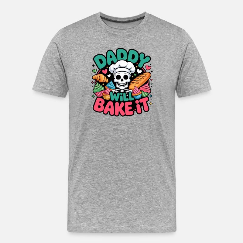 Daddy Will Bake It Skelettkoch - Männer Premium Bio T-Shirt - Grau meliert