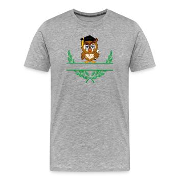 Eule mit Diplom und Abschlusshut – Persönlich - Männer Premium Bio T-Shirt - Grau meliert - Vorne - Damien (186cm)