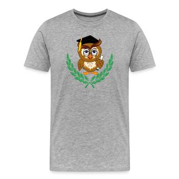 Eule mit Diplom und Abschlussmütze – Kinderdiplom - Männer Premium Bio T-Shirt - Grau meliert - Vorne - Damien (186cm)