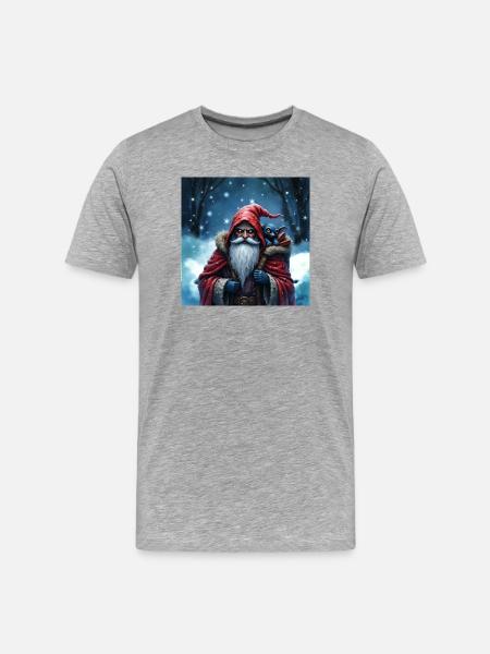 Santa Wizard with Blue Cat - Men's Premium Organic T-Shirt - heather grey