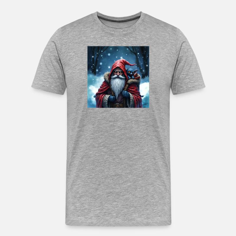 Weihnachtsmann Zauberer mit blauer Katze - Männer Premium Bio T-Shirt - Grau meliert