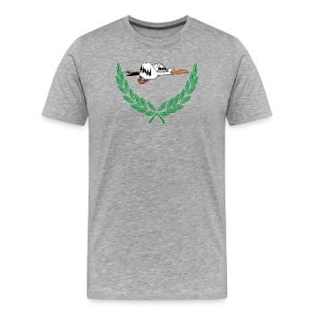 Süßer Storch im grünen Lorbeerkranz - Männer Premium Bio T-Shirt - Grau meliert - Vorne - Damien (186cm)