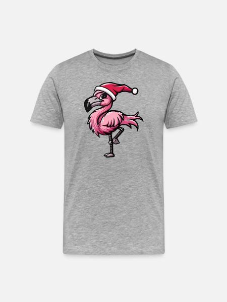 Noël flamant rose - T-shirt bio Premium Homme - gris chiné