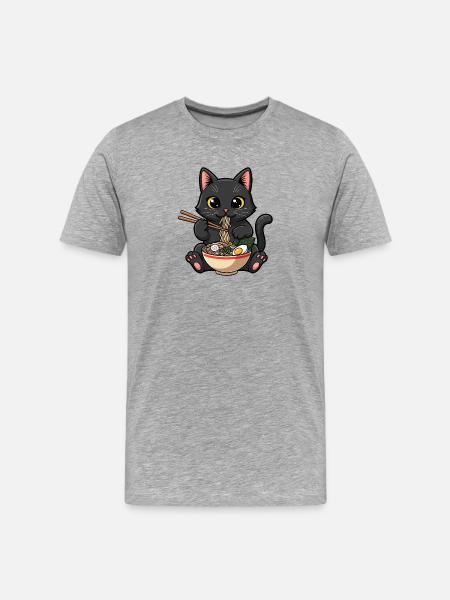Black cat greedy ramen - Men's Premium Organic T-Shirt - heather grey