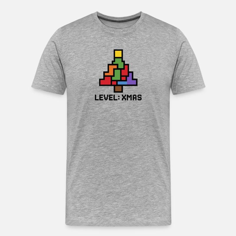 LevelXmas Pixelbaum - Männer Premium Bio T-Shirt - Grau meliert