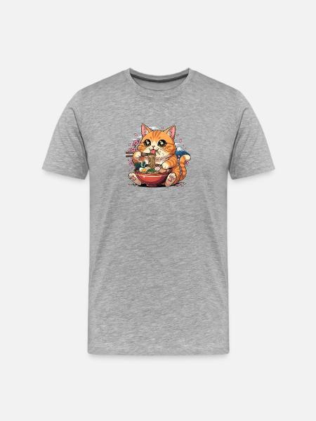 Kawaii Ramen-Katzenberg Fuji - Männer Premium Bio T-Shirt - Grau meliert