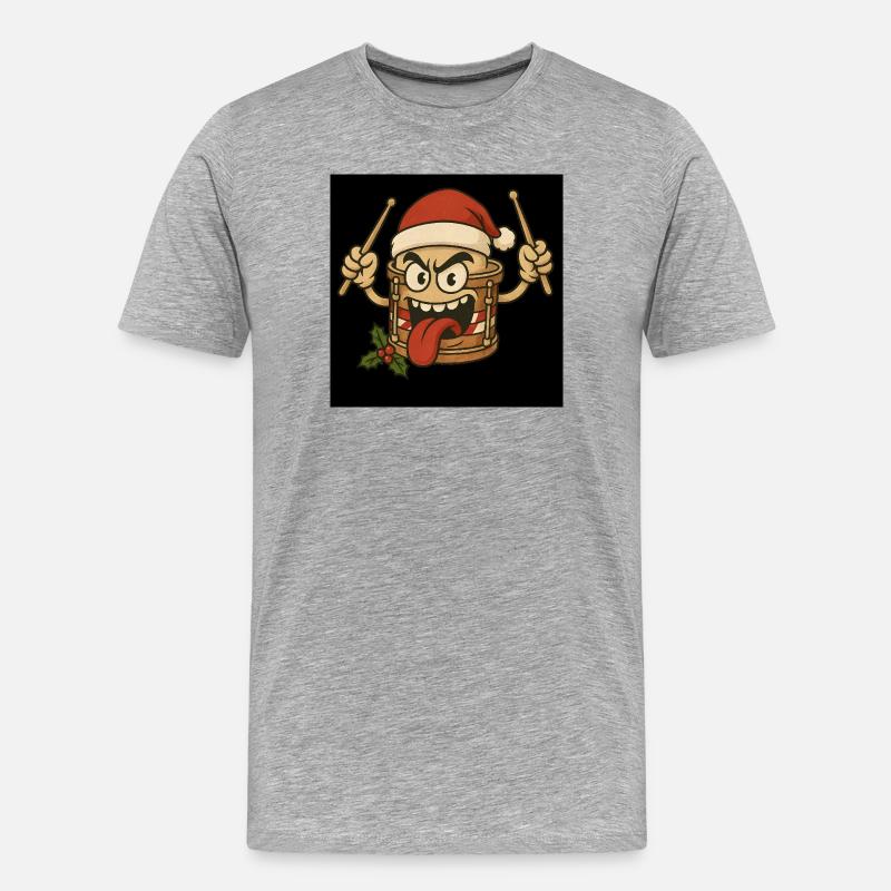 WeihnachtsTrommel mit frechem Gesicht - Männer Premium Bio T-Shirt - Grau meliert