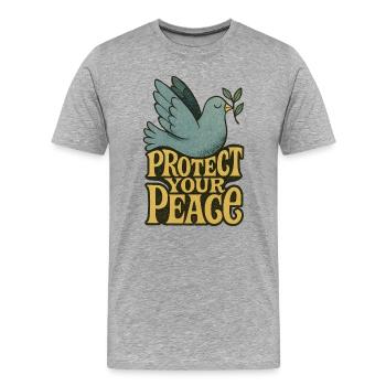Protégez votre Havre de Paix Dove Imprimé Rétro - T-shirt bio Premium Homme - gris chiné - Devant - Damien (186cm)