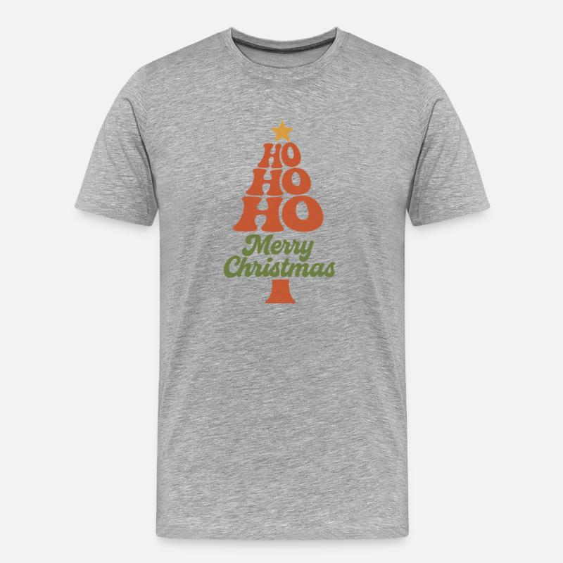 HoHoHo Weihnachtsbaum Typografie - Männer Premium Bio T-Shirt - Grau meliert