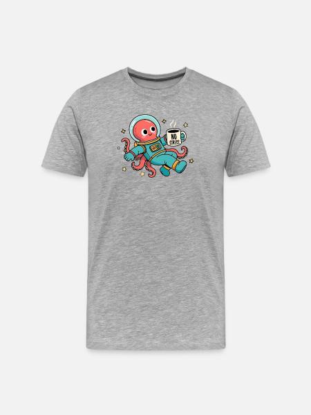 Space Astronaut Octopus with Coffee Cup - Men's Premium Organic T-Shirt - heather grey