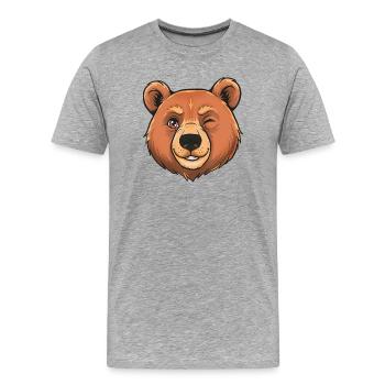 Winking Bear Cartoon - Men's Premium Organic T-Shirt - heather grey - Front - Damien (186cm)