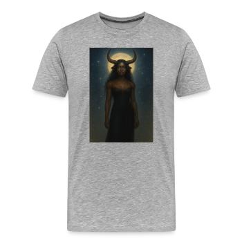 Mystische Horngöttin - Männer Premium Bio T-Shirt - Grau meliert - Vorne - Damien (186cm)