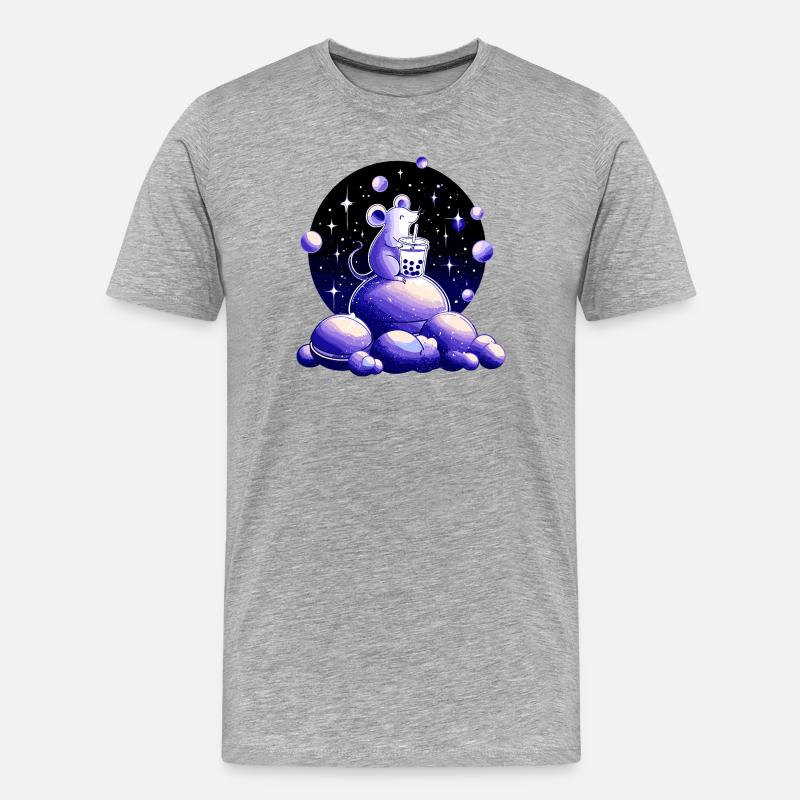 Mondträume Maus mit Bubble Tea - Männer Premium Bio T-Shirt - Grau meliert