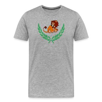 Löwe im grünen Lorbeerkranz – Herzlichen Glückwunsch - Männer Premium Bio T-Shirt - Grau meliert - Vorne - Damien (186cm)
