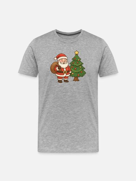 Weihnachtsmann mit Tannenbaum Illustration - Männer Premium Bio T-Shirt - Grau meliert