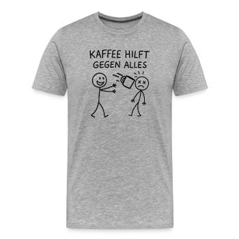 Kaffee hilft gegen alles Strichmännchen - Männer Premium Bio T-Shirt - Grau meliert - Vorne - Damien (186cm)