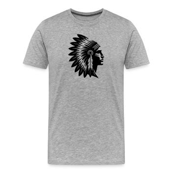 Stolzer Krieger Gesicht mit prächtigem Kopfschmuck - Männer Premium Bio T-Shirt - Grau meliert - Vorne - Damien (186cm)