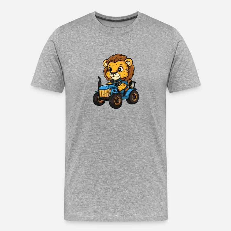 Löwe Traktor Farmer - Männer Premium Bio T-Shirt - Grau meliert
