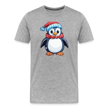 Penguin with winter hat and scarf - Men's Premium Organic T-Shirt - heather grey - Front - Damien (186cm)