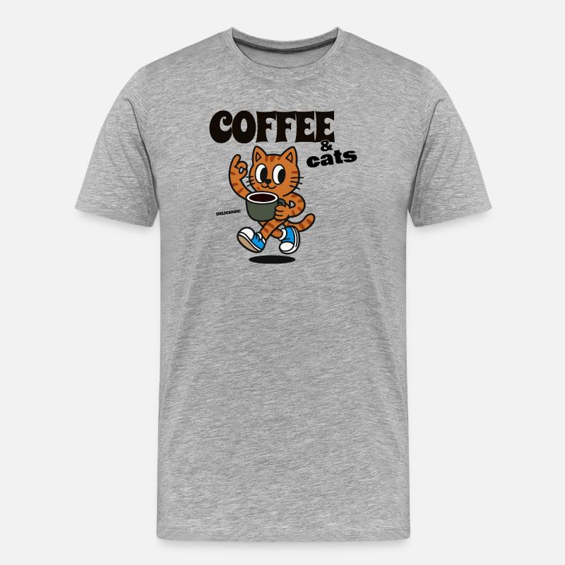 Cat Coffee Lover COFFEE & CATS - Männer Premium Bio T-Shirt - Grau meliert