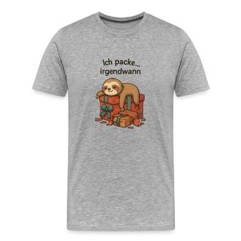 Faultier beim Geschenkestapel - Männer Premium Bio T-Shirt - Grau meliert - Vorne - Damien (186cm)
