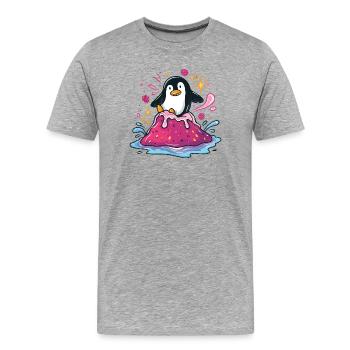 Penguin sur une vague de confiture rose - T-shirt bio Premium Homme - gris chiné - Devant - Damien (186cm)
