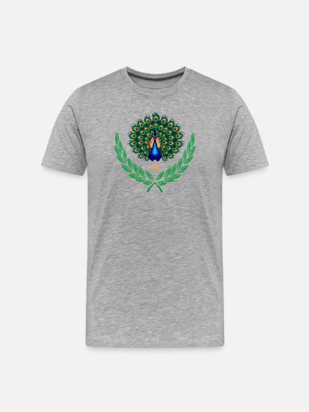 Peacock in Green Laurel Wreath - Men's Premium Organic T-Shirt - heather grey