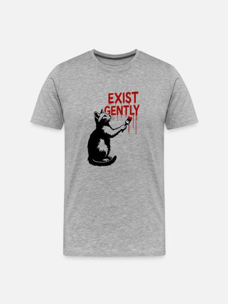 Exist Gently Cat Print - Men's Premium Organic T-Shirt - heather grey