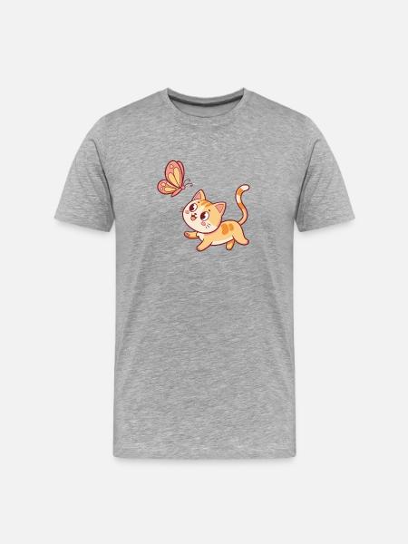 Curious Cat and Butterfly - Men's Premium Organic T-Shirt - heather grey