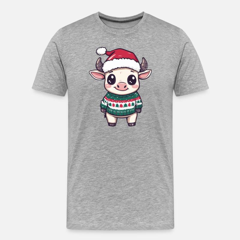 Stier Weihnachten Xmas - Männer Premium Bio T-Shirt - Grau meliert