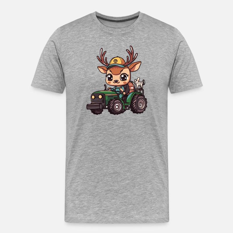 Hirsch Traktor Farmer - Männer Premium Bio T-Shirt - Grau meliert