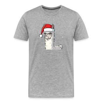 Lama mit Weihnachtsmütze Alpaka Anti Weihnachten - Männer Premium Bio T-Shirt - Grau meliert - Vorne - Damien (186cm)