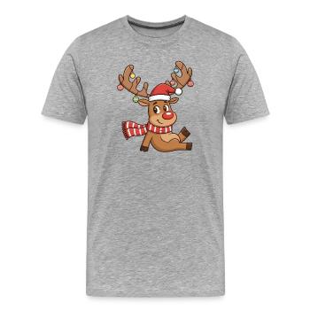 Renne avec des lumières et une écharpe - T-shirt bio Premium Homme - gris chiné - Devant - Damien (186cm)